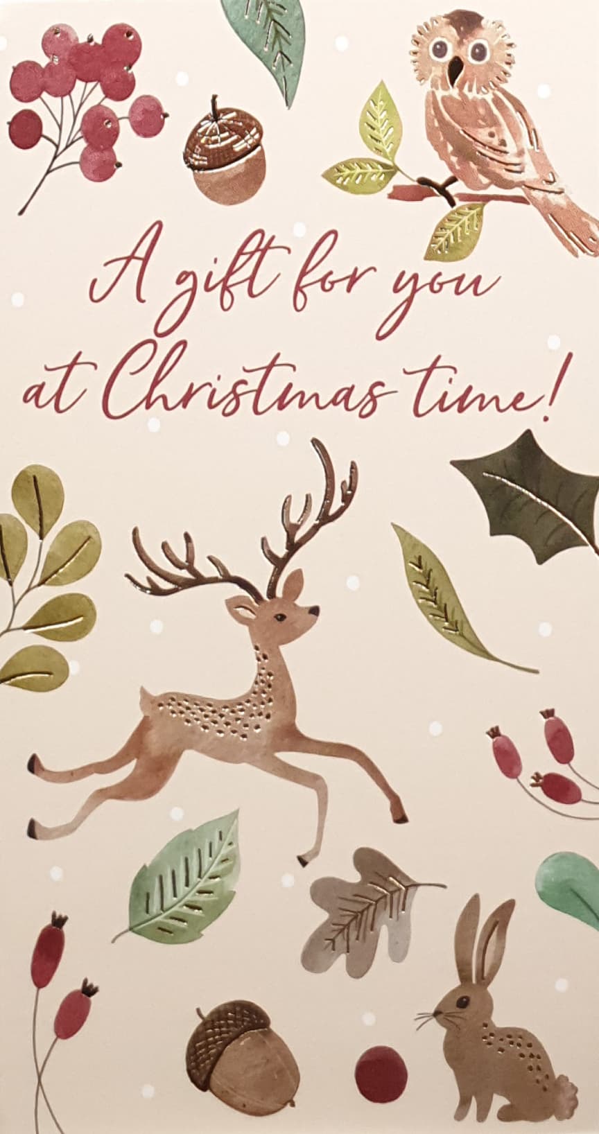 Money Wallet Christmas Card - A Gift For You / Deer, Owl & Rabbit with Chestnuts