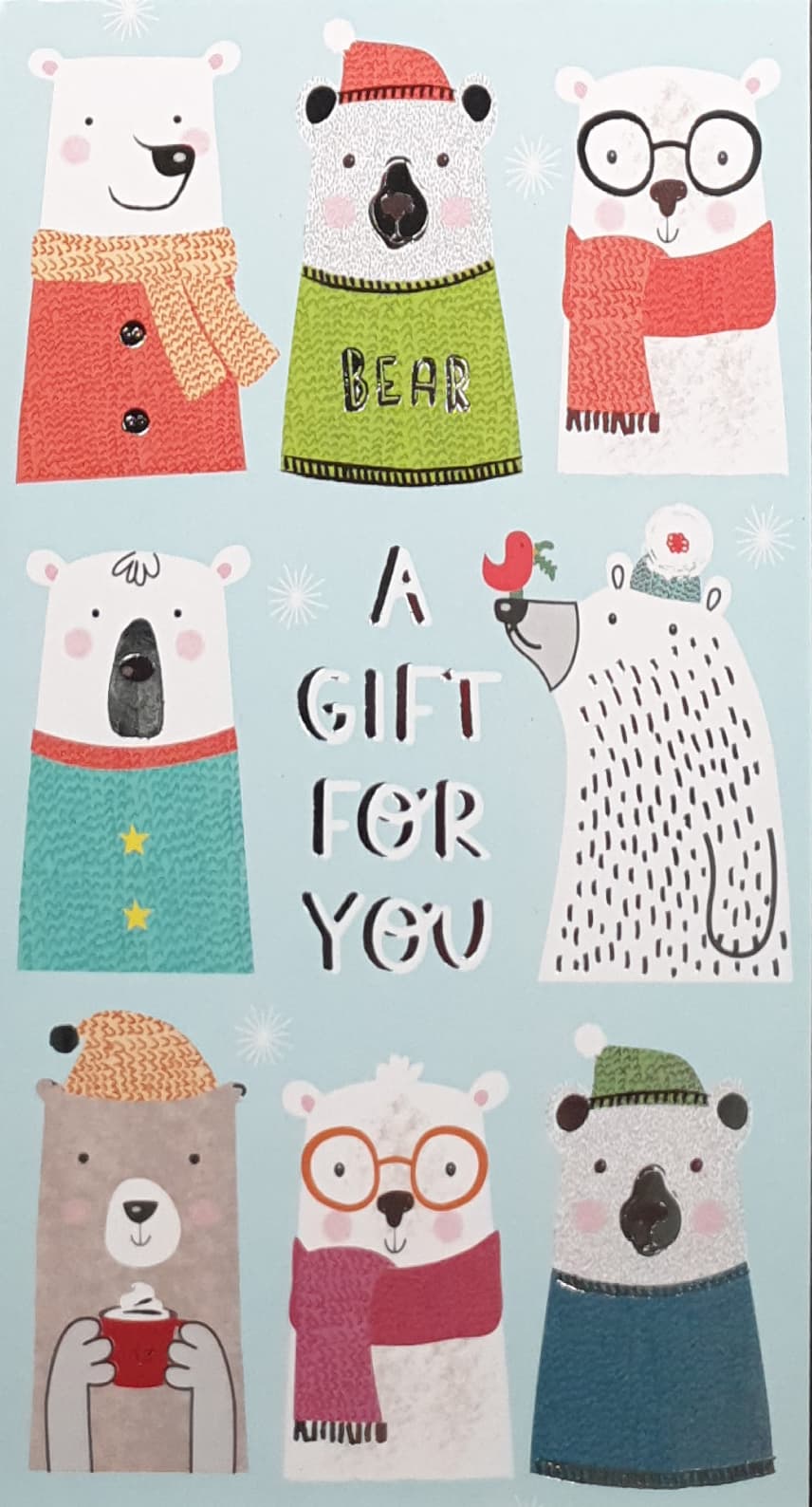Money Wallet Christmas Card - Cute Christmas Bears Wearing Jumpers