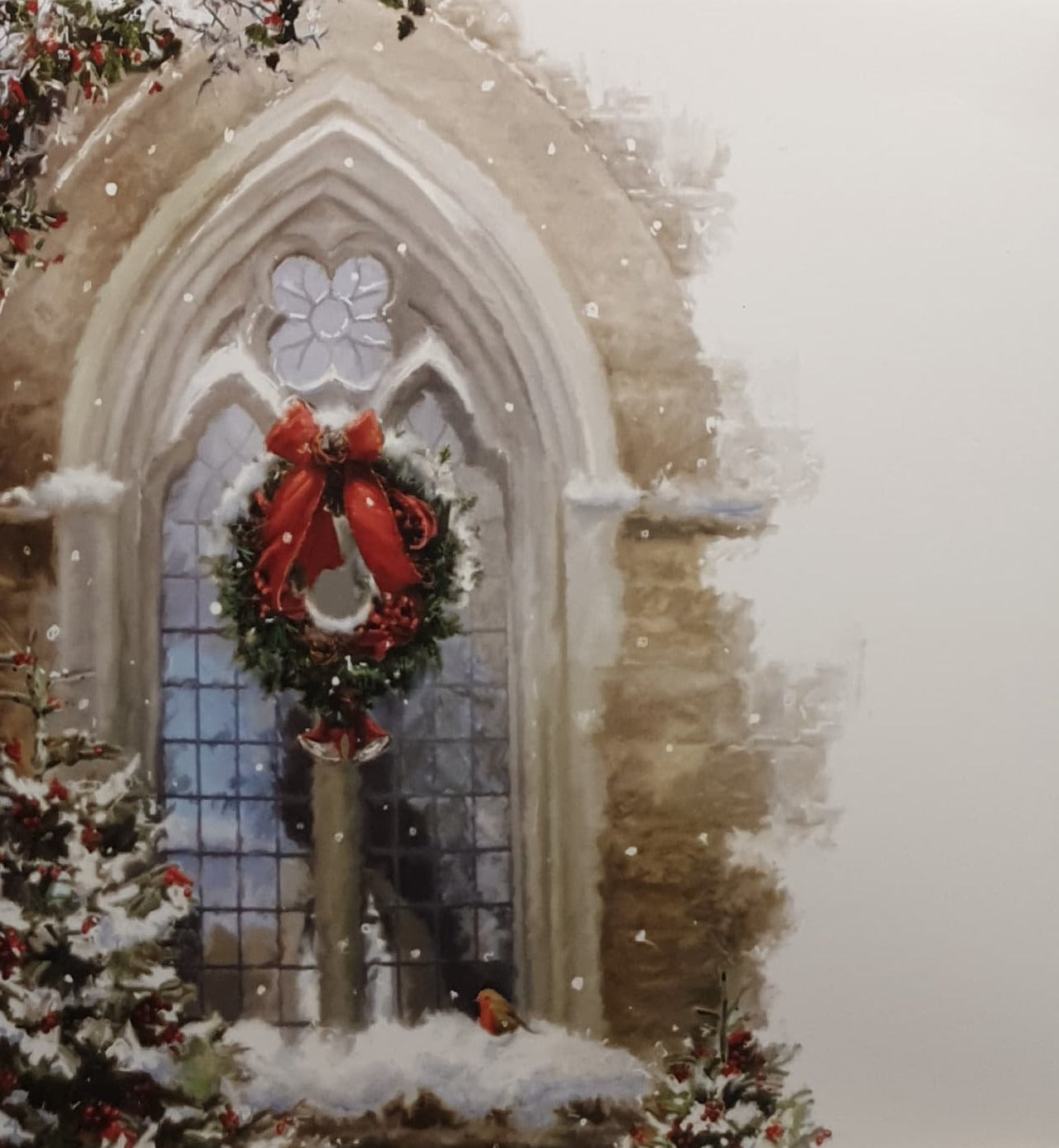 Christmas Card / With Sound - Church Window & Christmas Wreath