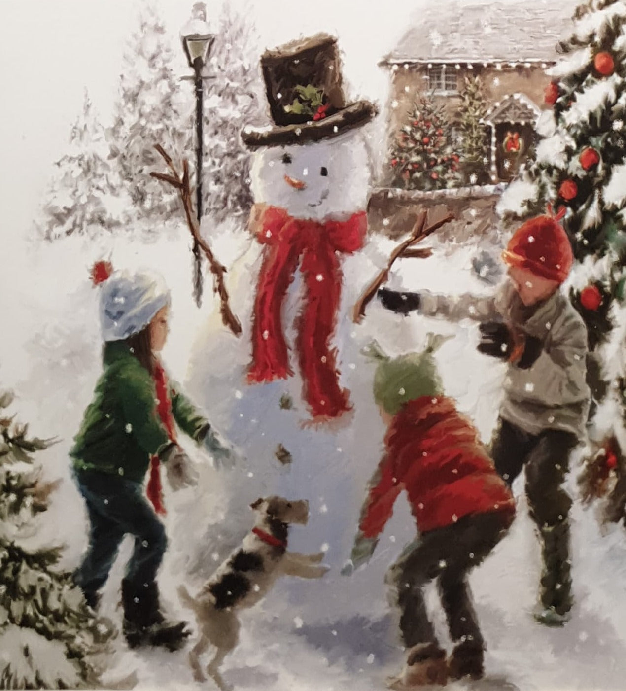 Christmas Card / With Sound - Children Outside Building Snowman