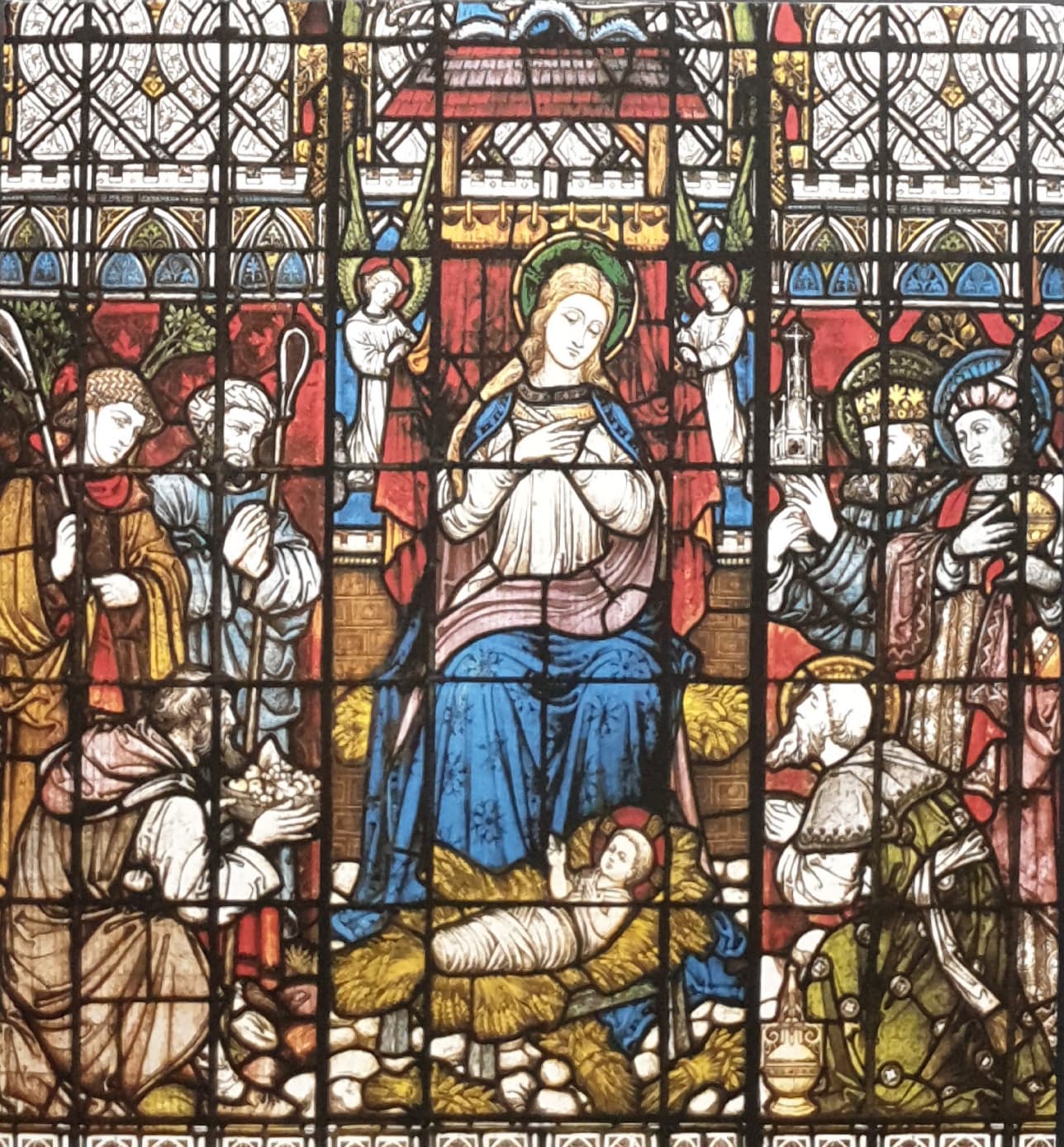 Christmas Card / With Sound - Mary & Baby Jesus on Stained Glass