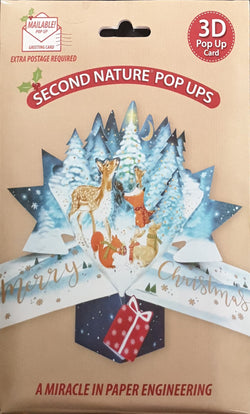 Pop Up Christmas Card - Merry Christmas / Winter Animals in Snowy Forest