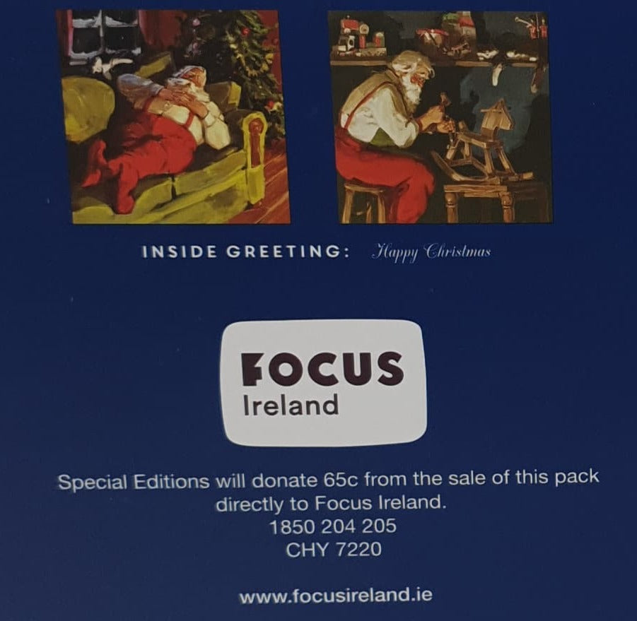 Charity Christmas Card - Box of 16 / Focus Ireland  - Santa Sleeping & in Workshop