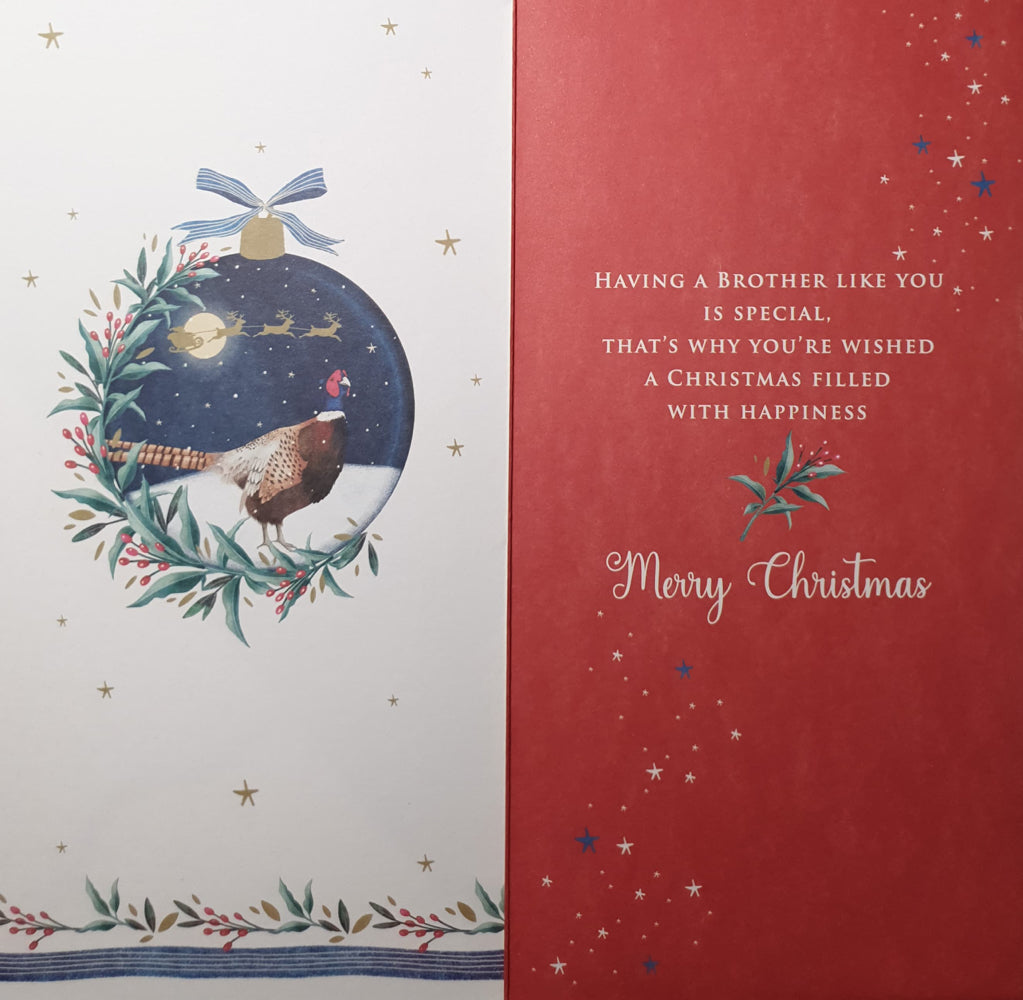 For You Brother Christmas Card - Pheasant & Bauble