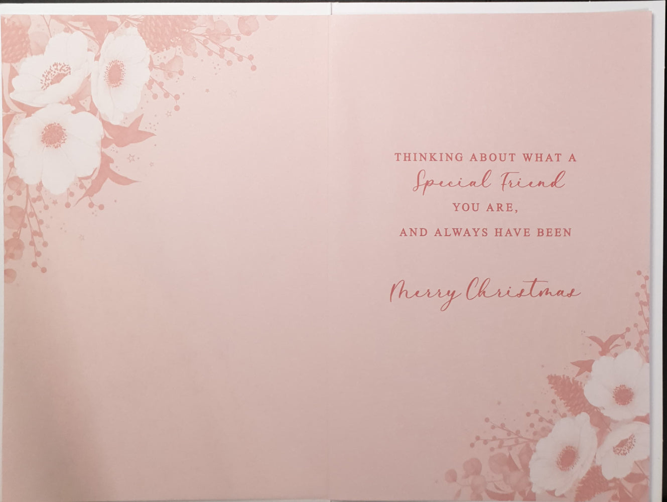 Special Friend Christmas Card - White Flowers & Cone