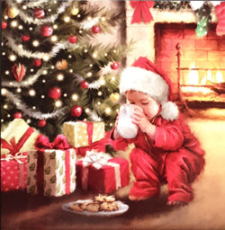 Charity Christmas Card (In Irish & English) - Pack of 8 Large Size / Cystic Fibrosis Ireland - Child & Cookies