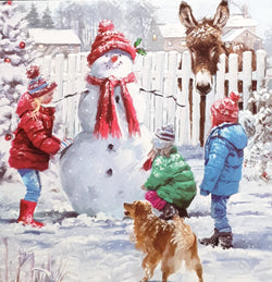 Charity Christmas Card (In Irish & English) - Pack of 8 Large Size / Cystic Fibrosis Ireland - Children & Snowman