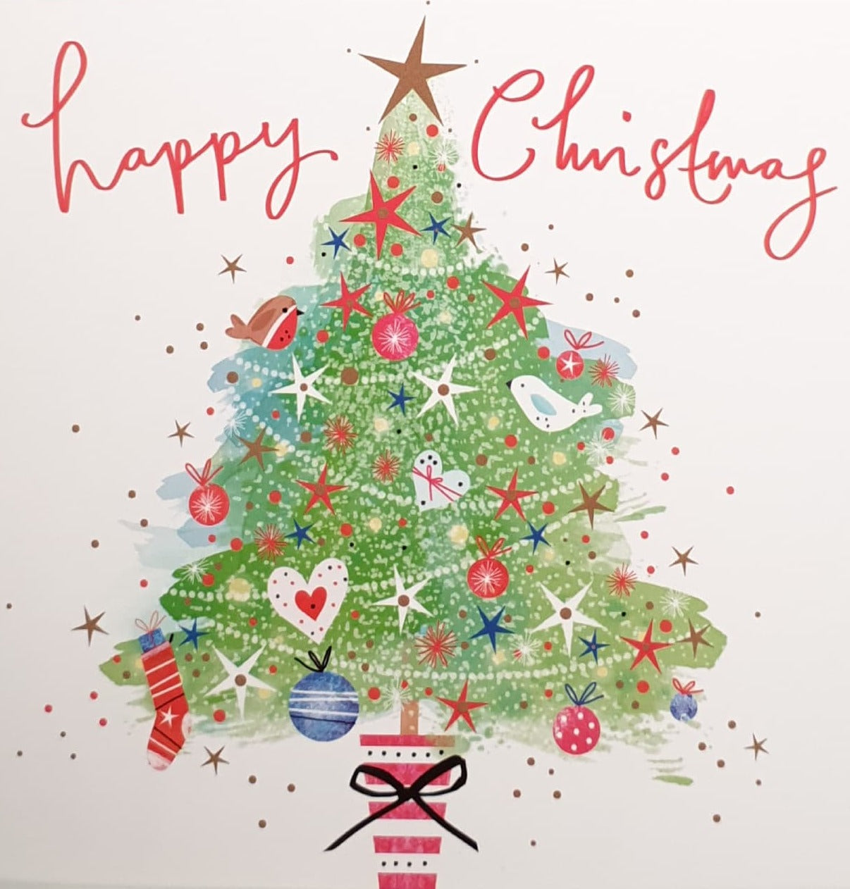 Charity Christmas Card (In Irish & English) - Pack of 8 Large Size / Cystic Fibrosis Ireland - Decorated Christmas Tree