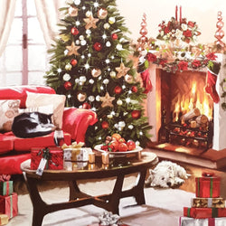 Charity Christmas Card - Pack of 8 Large Size / Northern Ireland Hospice - Dog & Cat in Cosy Living Room