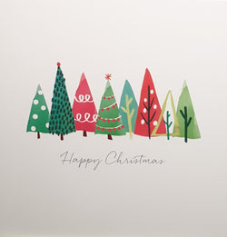 Charity Christmas Card - Pack of 8 Large Size / Northern Ireland Hospice - Colourful Christmas Trees