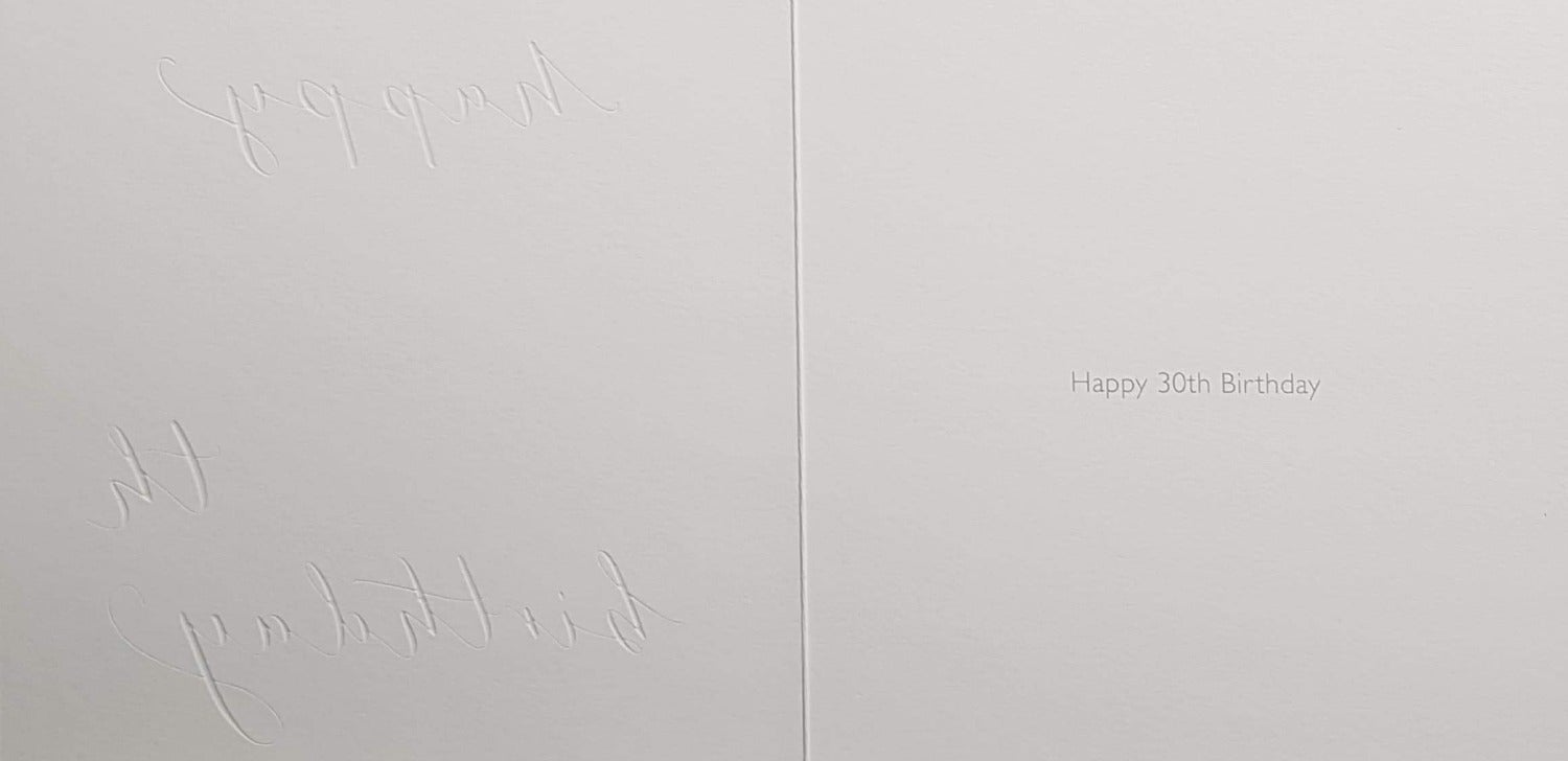 Age 30 Birthday Card - Big White Number 30 & Floral Corners