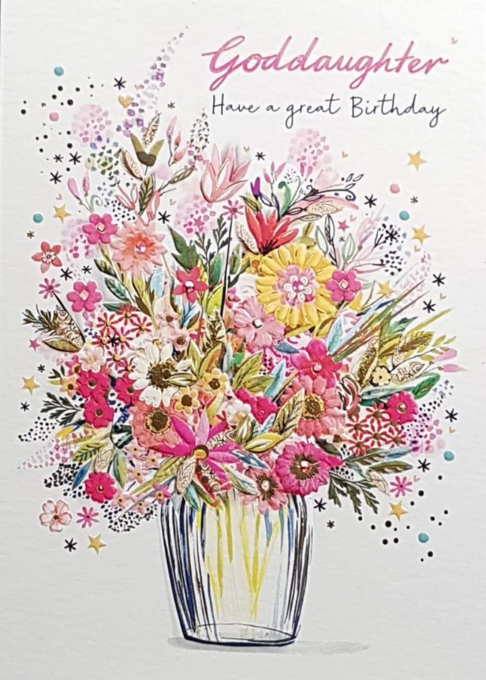 Birthday Card - Goddaughter / Beautiful Bouquet Of Meadow Flowers In Wasa