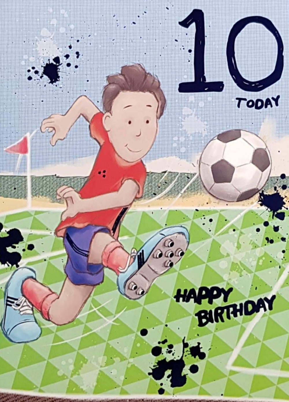 Age 10 Birthday Card - Smiling Boy Playing Football