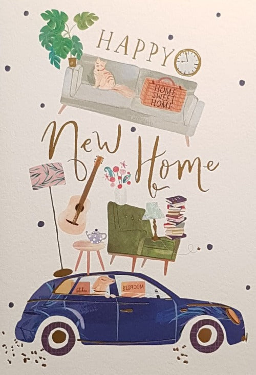 New Home Card - Home Items & Blue Car