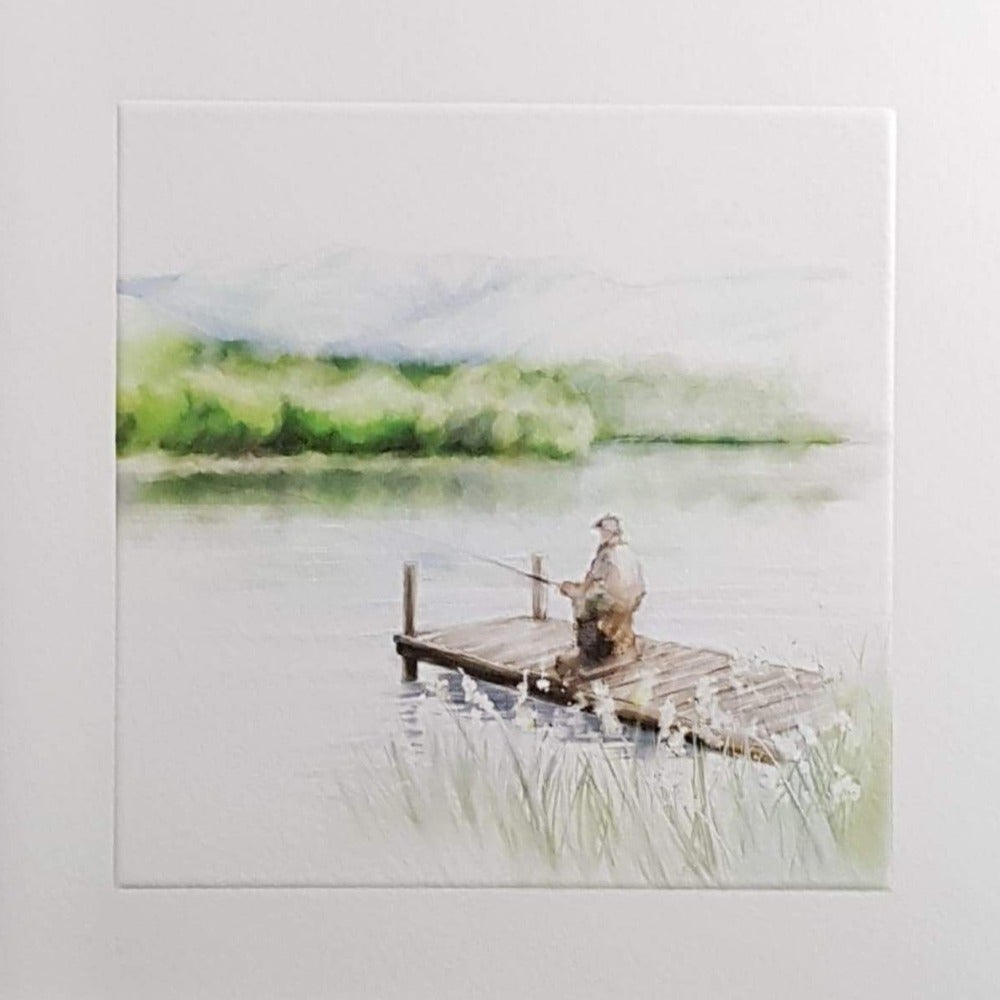 Blank Card - Fishing Man Sitting On The Molo
