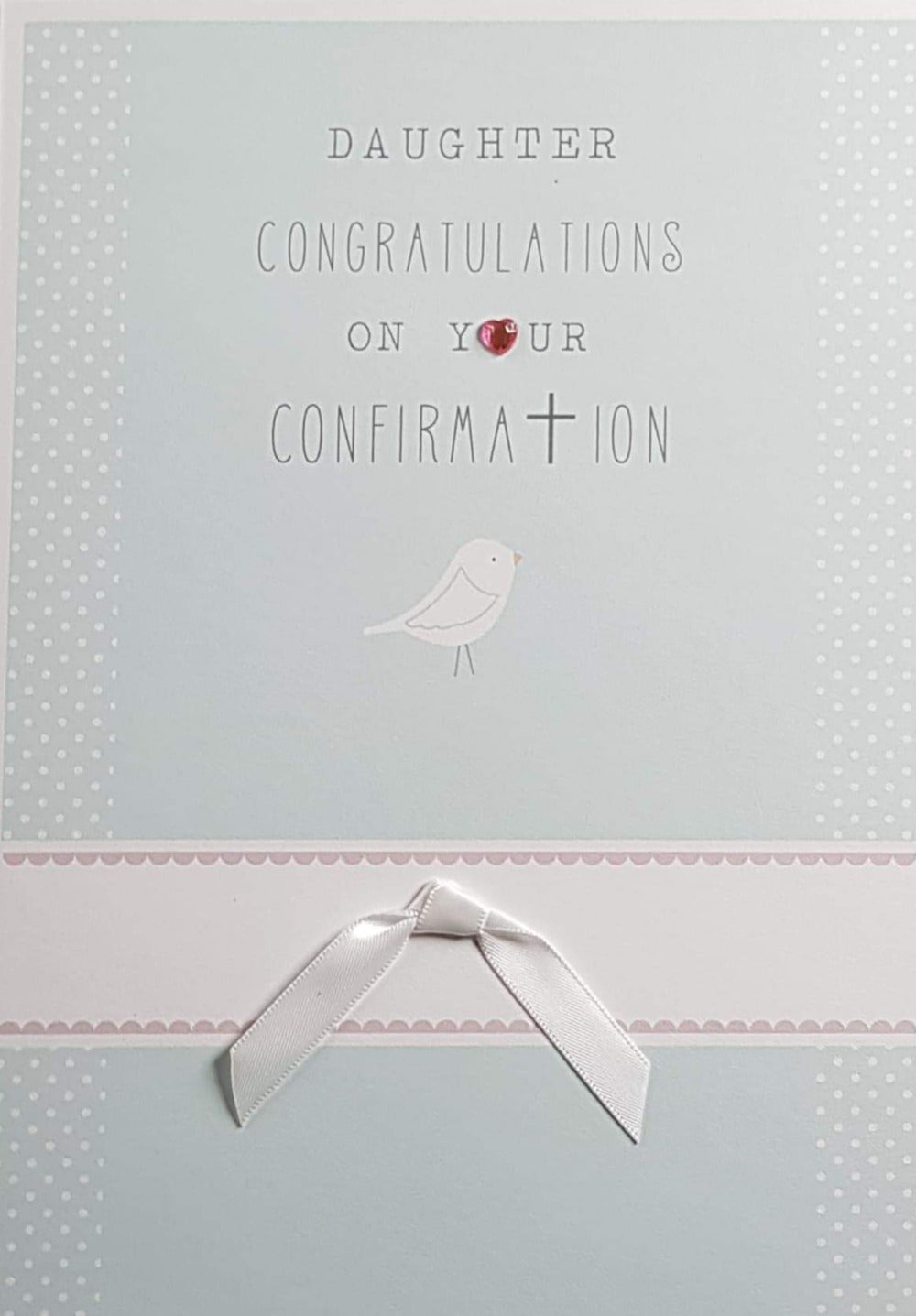 Confirmation Card - Daughter / White Bow & White Bird