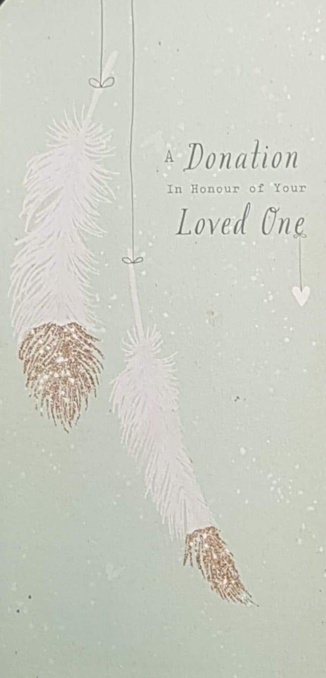 Sympathy Card -  Two White & Gold Feathers (Money Wallet)