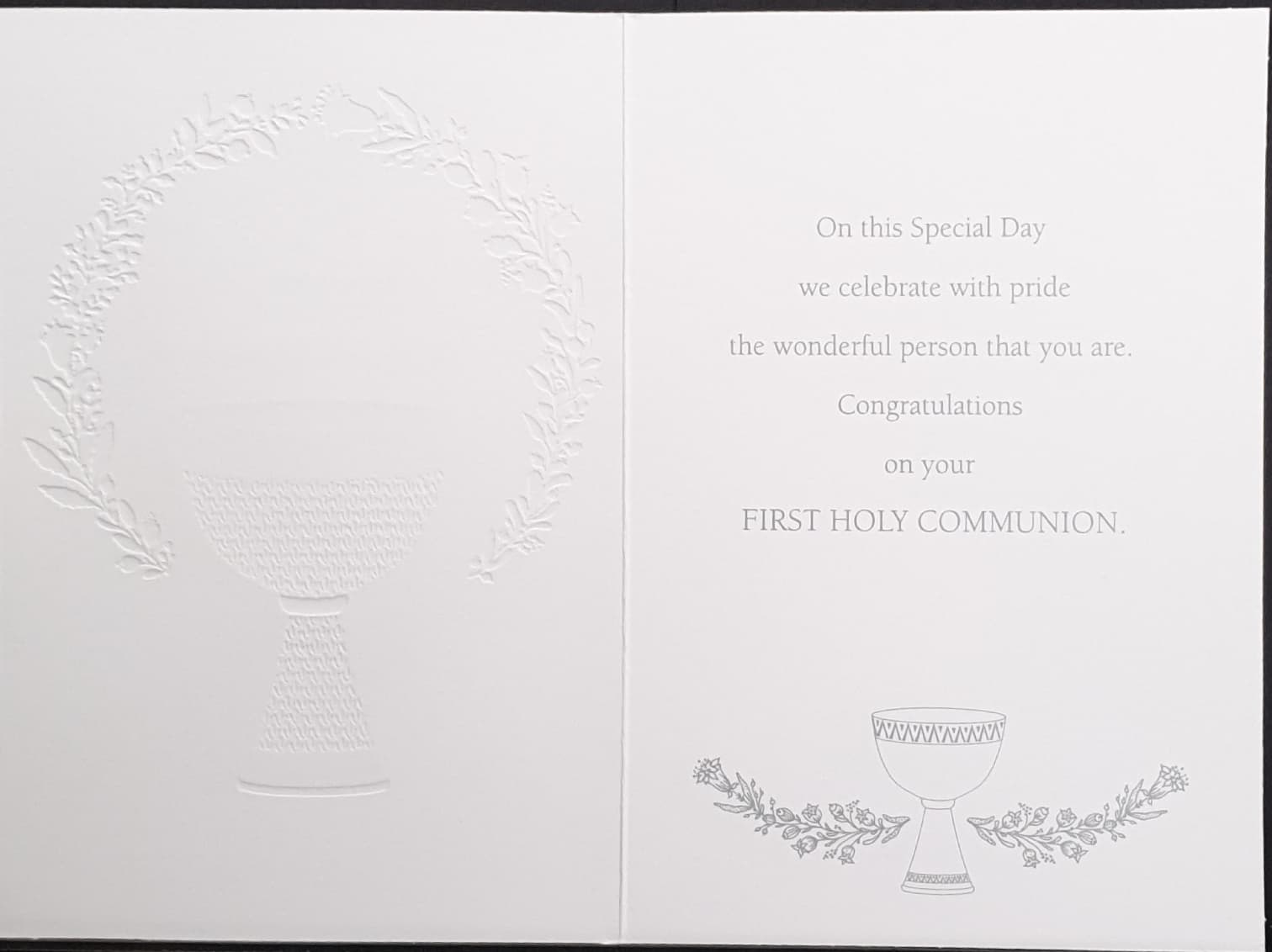 Communion Card - Granddaughter / Pink Cup & Silver Flowers