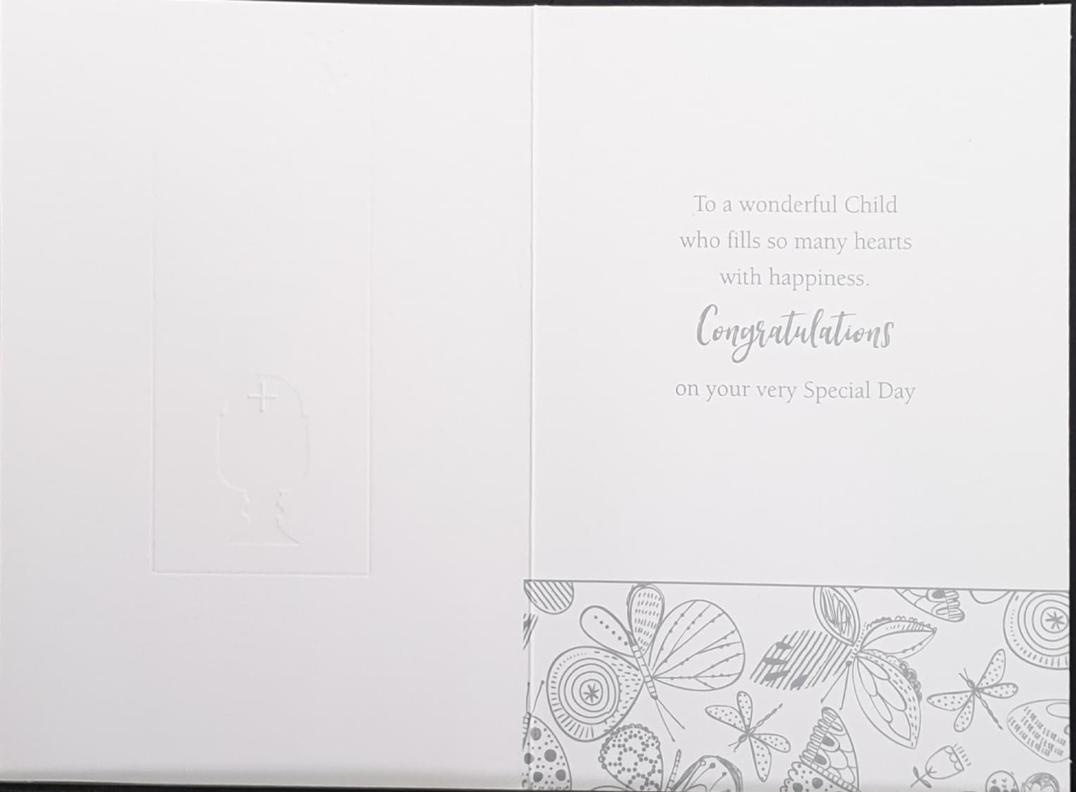 Communion Card - Niece / Gold Butterflies & Flowers Background