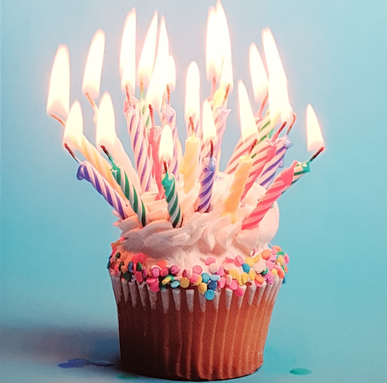 Birthday Card - Blank / Birthday Cupcake With Lighting Candles