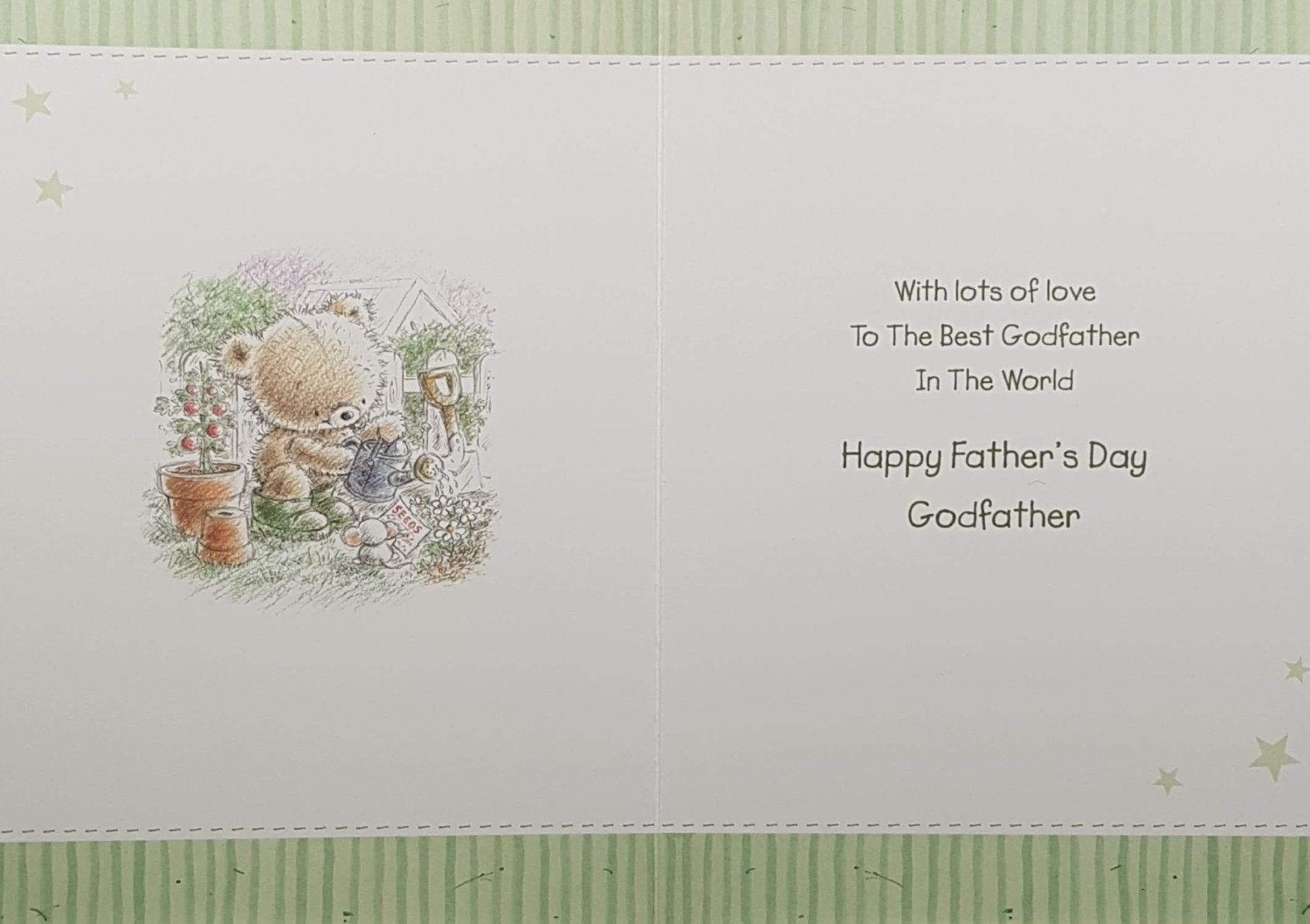 Fathers Day Card - Godfather / Stuffed Bear Gardening