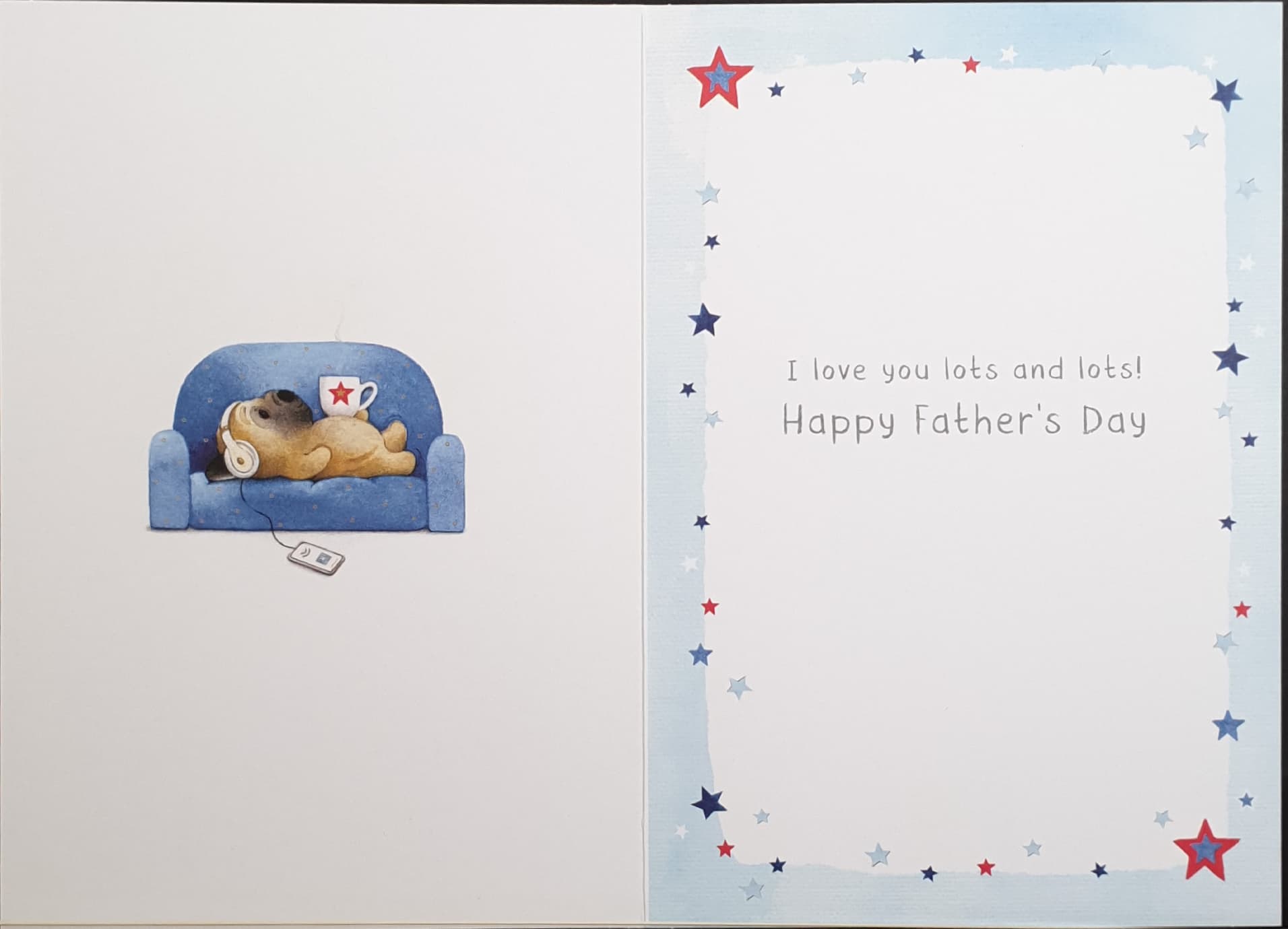 Fathers Day Card - Daddy / Puppy Listening To Music / Relax & Enjoy