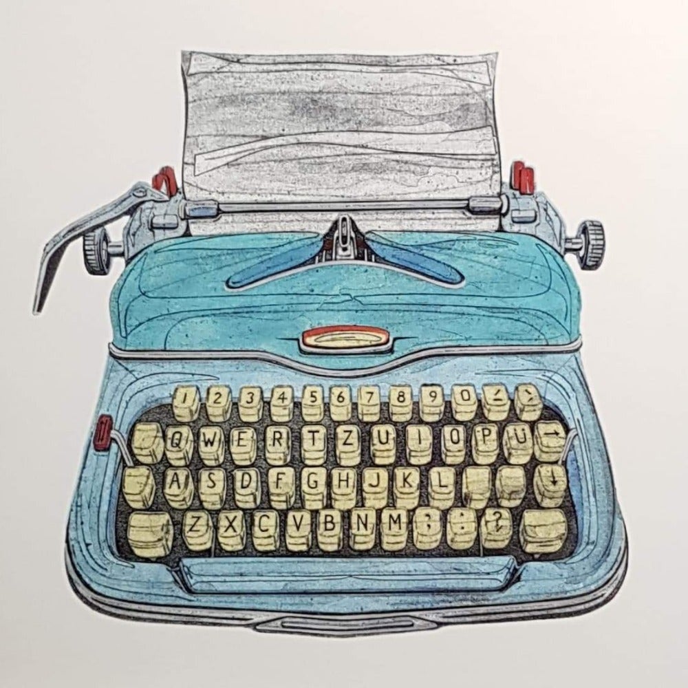 Blank Card - Blue Typewriter