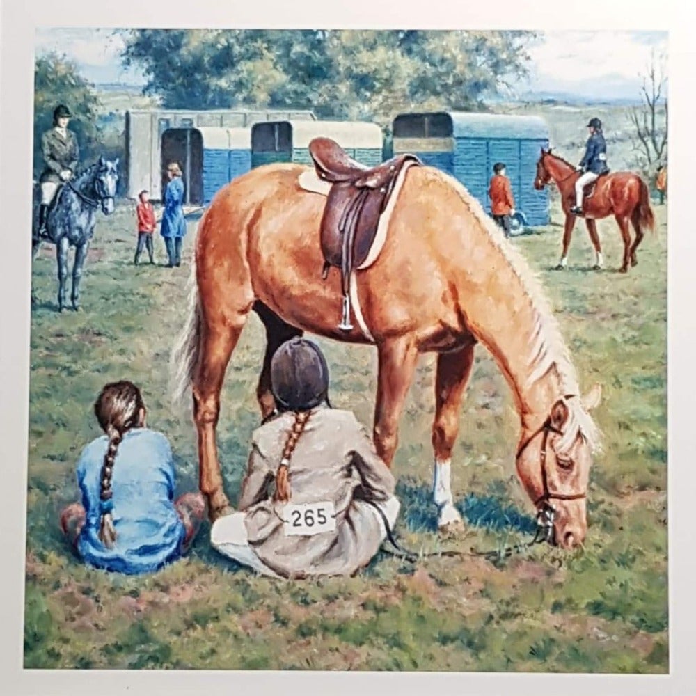 Blank Card - Jockeys Sitting Next to Their Horse