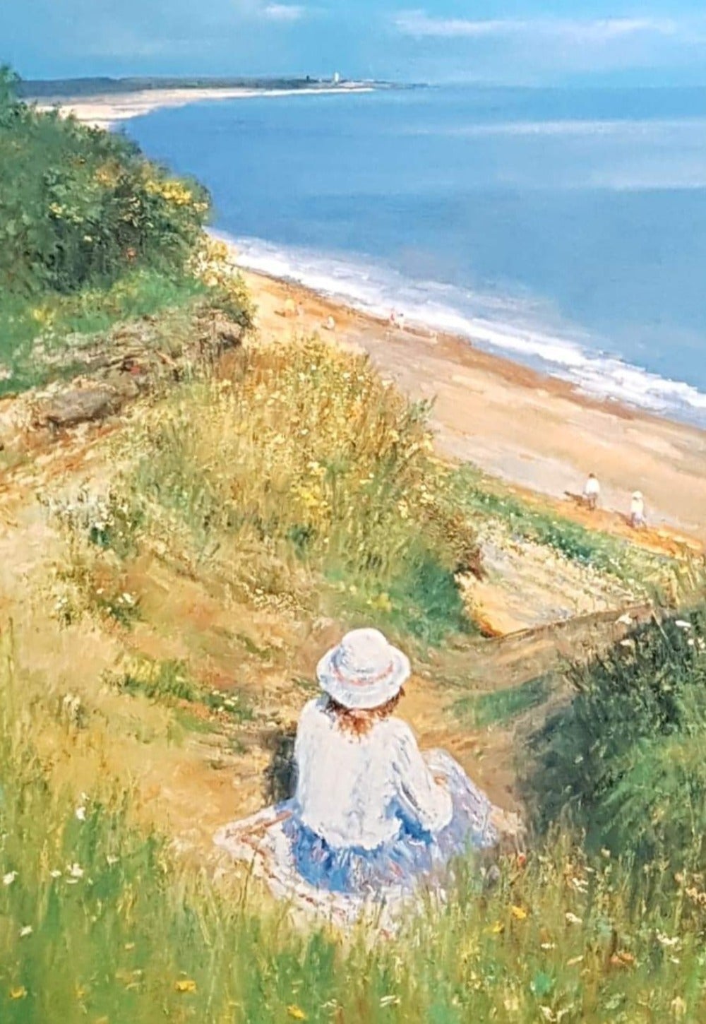 Birthday Card - Woman on Grassy Hill Looking at Seaside