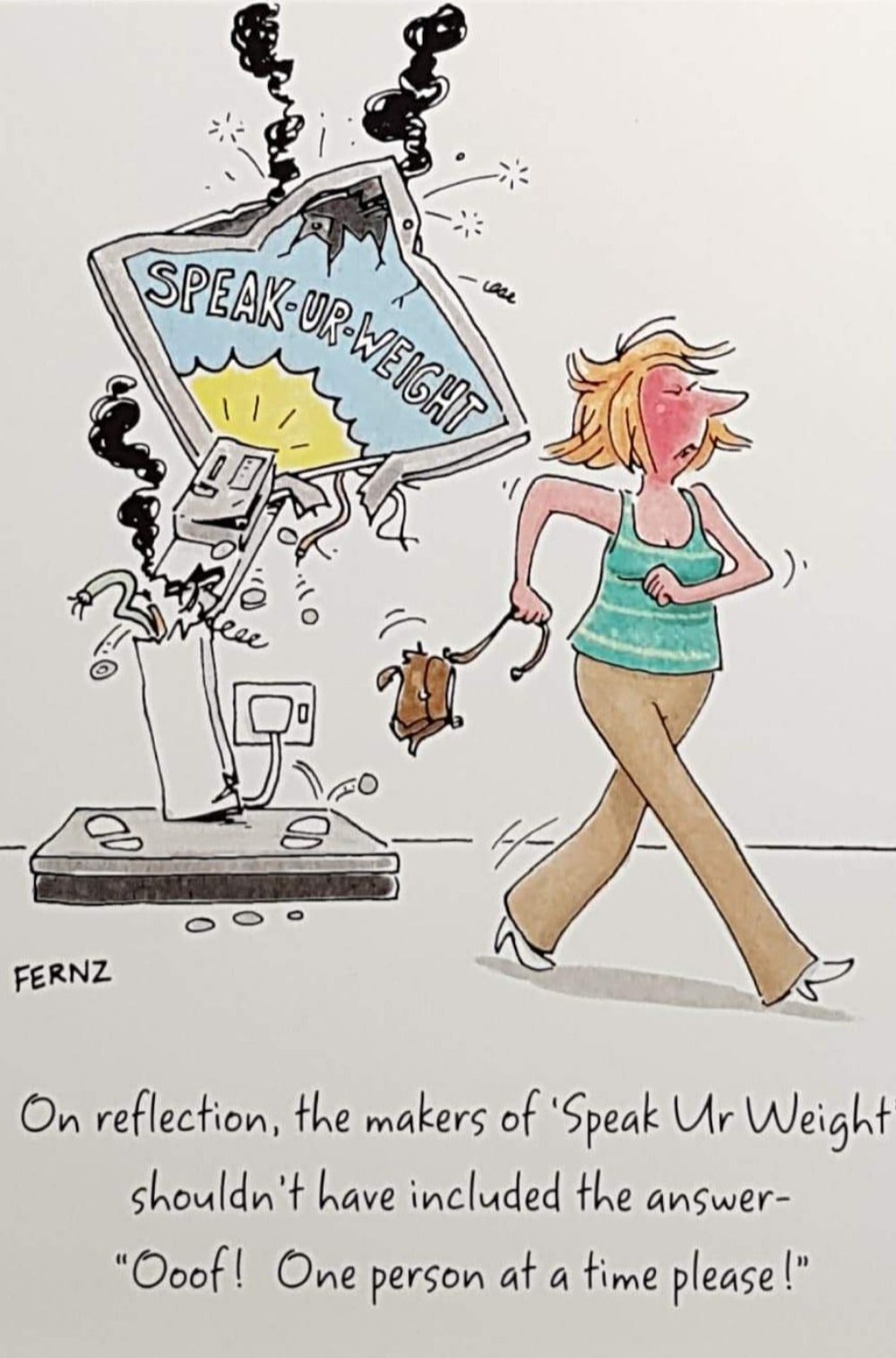 Birthday Card - Humour / Woman Angry at Weighing Scales Machine