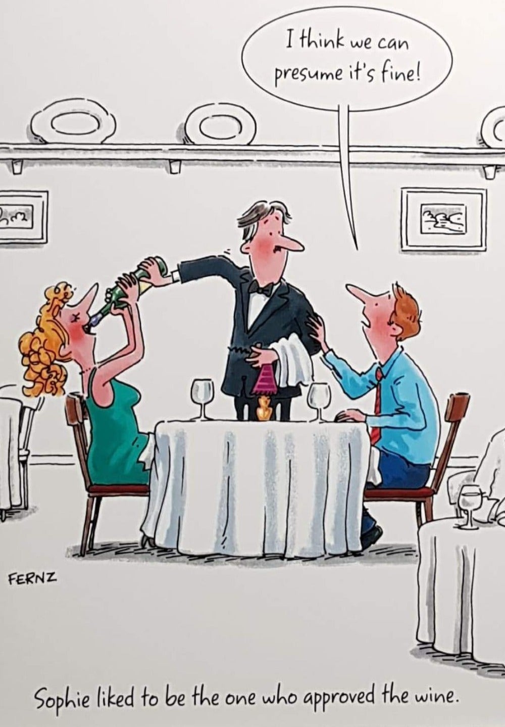 Birthday Card - Humour / Woman Tasting Wine in Restaurant