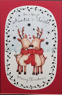 Auntie & Uncle Christmas Card - Merry Christmas & Two Reindeer in Red Scarves