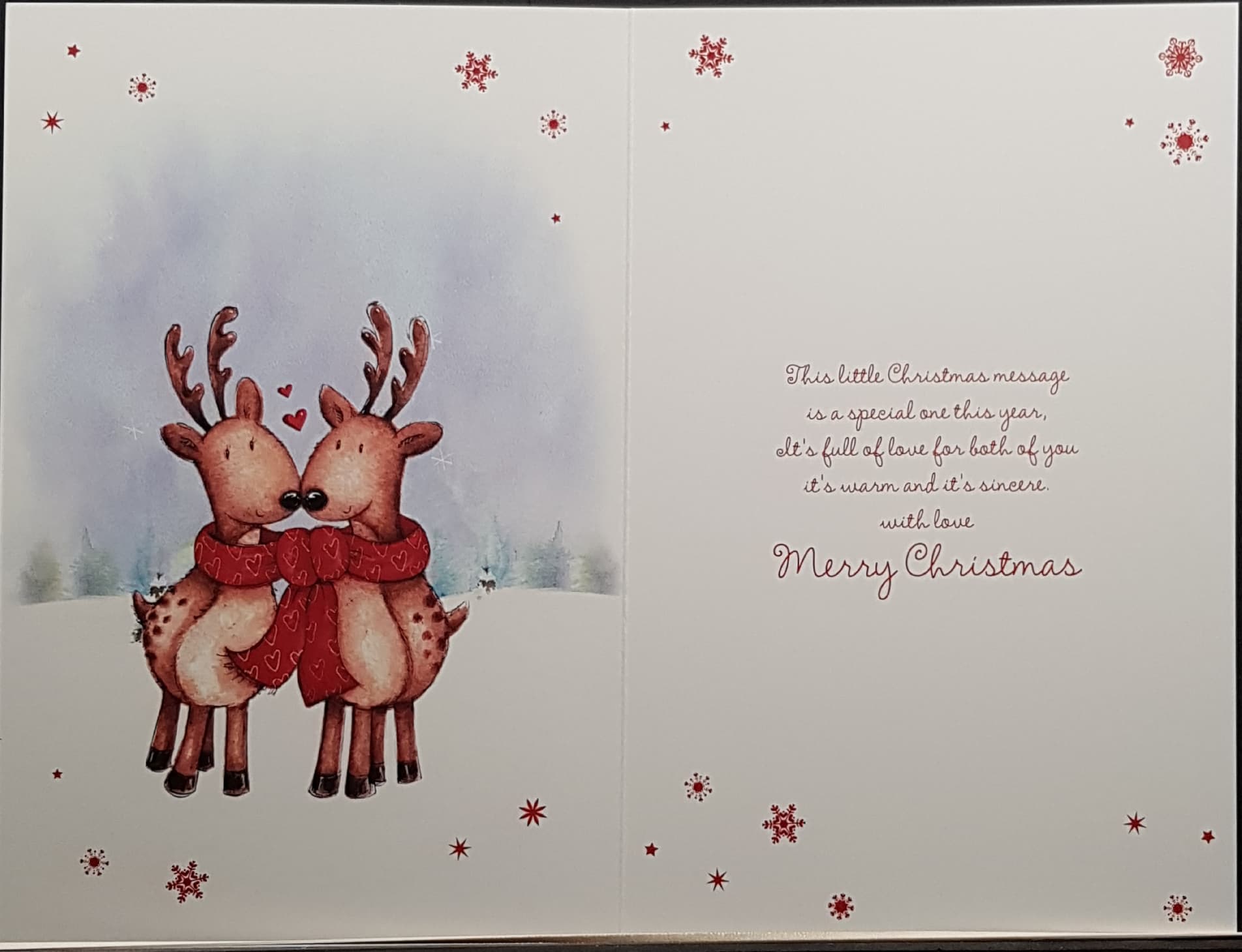 Auntie & Uncle Christmas Card - Merry Christmas & Two Reindeer in Red Scarves