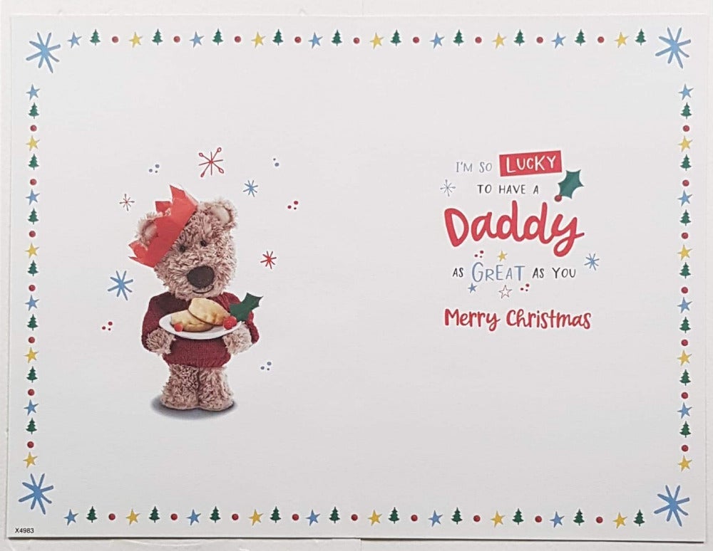 Daddy Christmas Card - Cute Teddy Wearing Red Crown Serving Christmas Bisquits