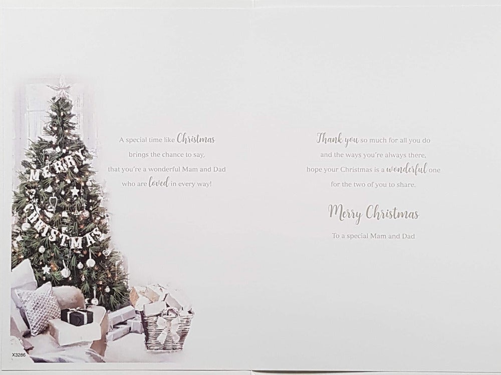 Mam And Dad Christmas Card - Christmas Living Room In White Style