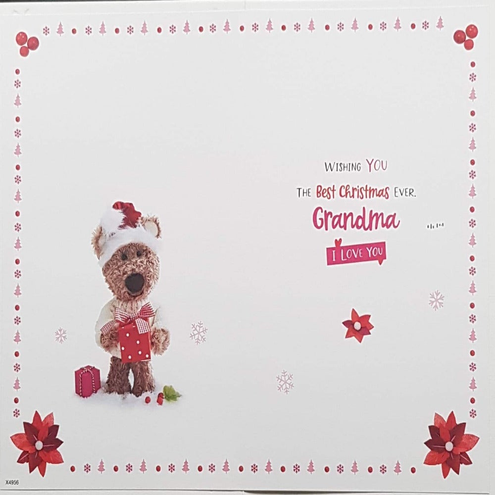 Grandma Christmas Card - Curly Teddy Is Giving A Gift