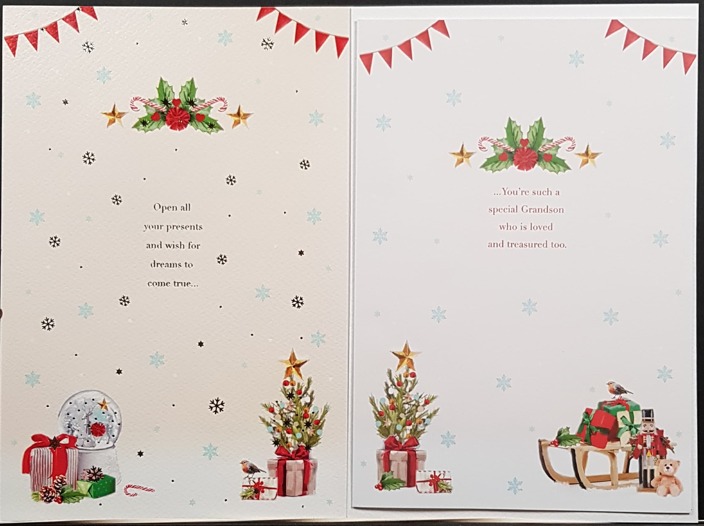 Grandson Christmas Card -  Laughter and Happiness & Santa Taking out Gifts