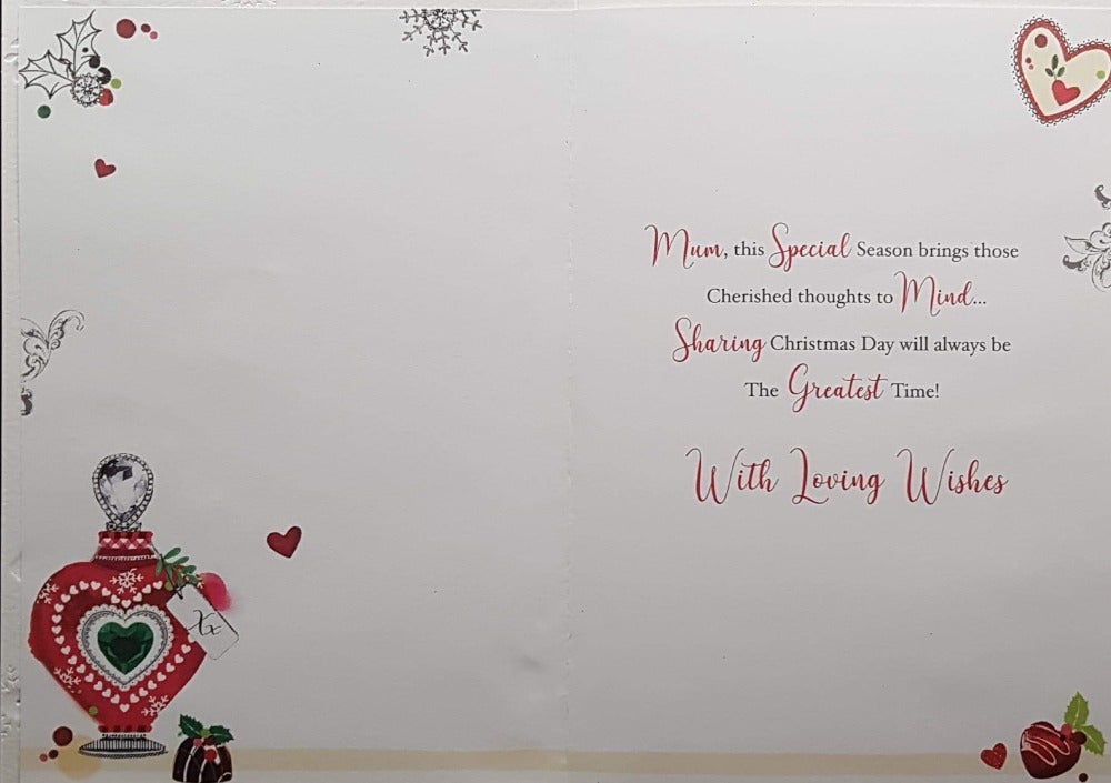 Mum Christmas Card - Christmas Bouquet & Heart - Shaped Perfume Bottle