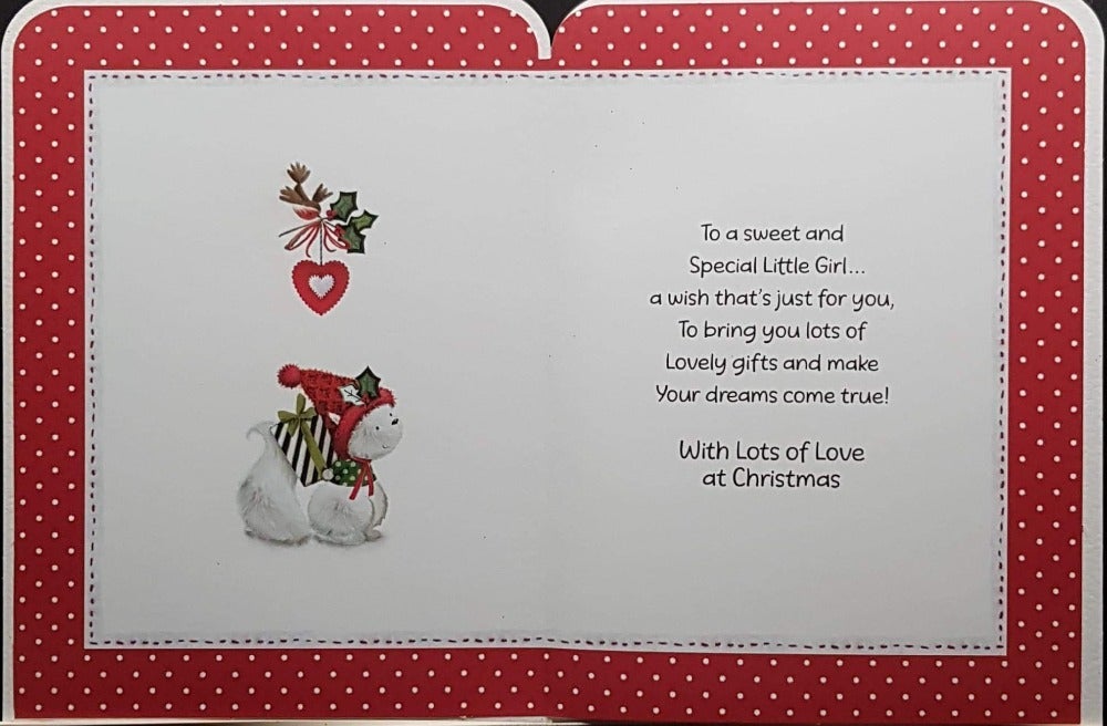 Baby Christmas Card / Girl - Teddy Bear Wearing Santa Hat Holding A Gift