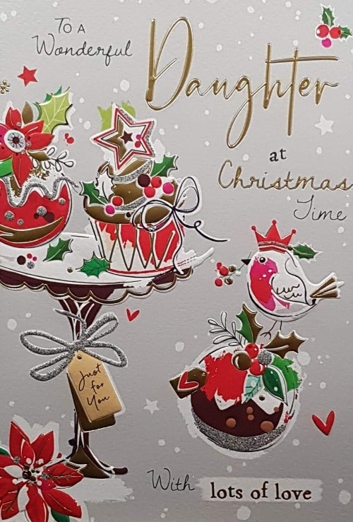 Daughter Christmas Card - / Christmas Cupcakes & Robin