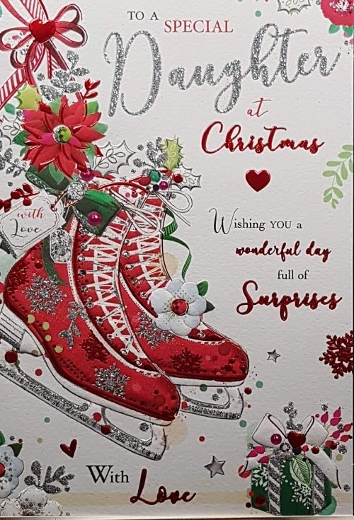 Daughter Christmas Card - Pair Of Red Skates