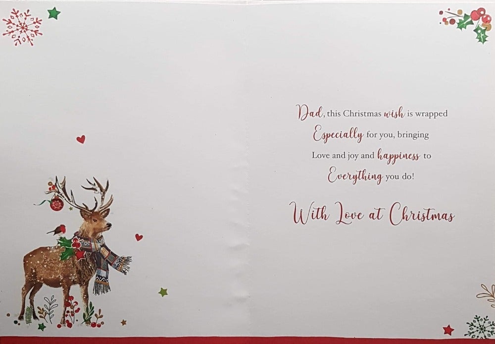 Dad Christmas Card - Raindeer Wearing Male Scarf & With Love
