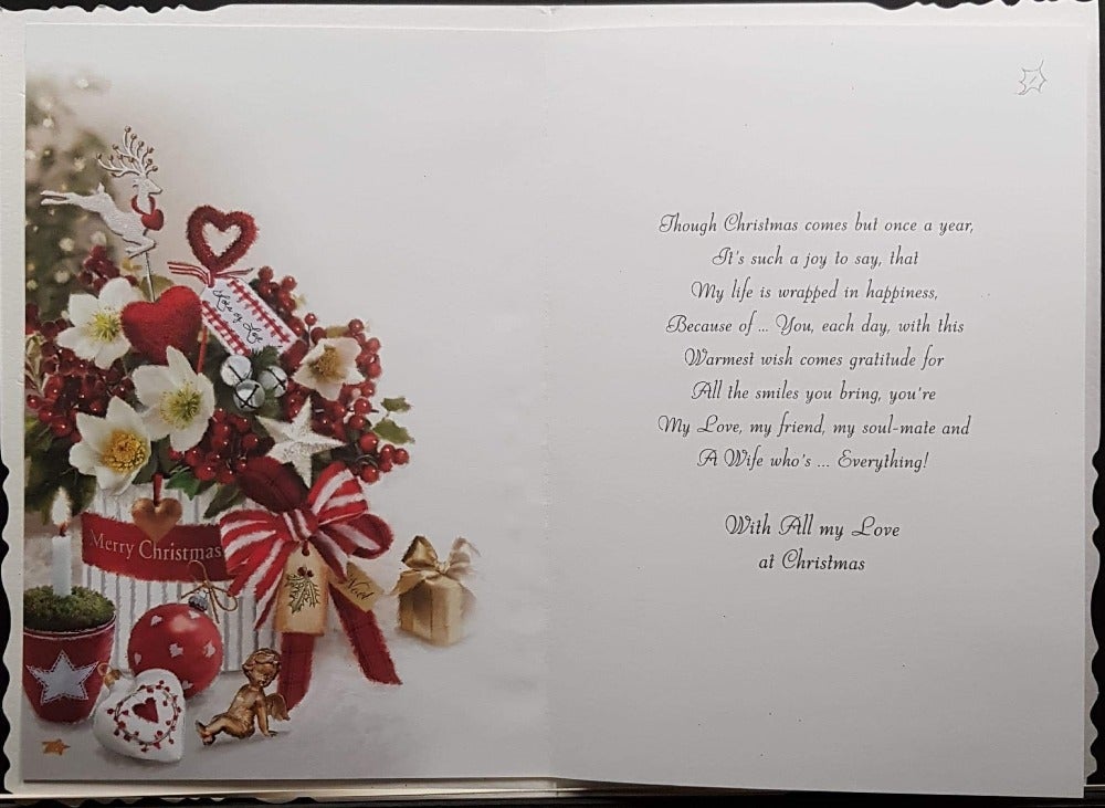 Wife Christmas Card - Christmas Bouquet & Gold Angel