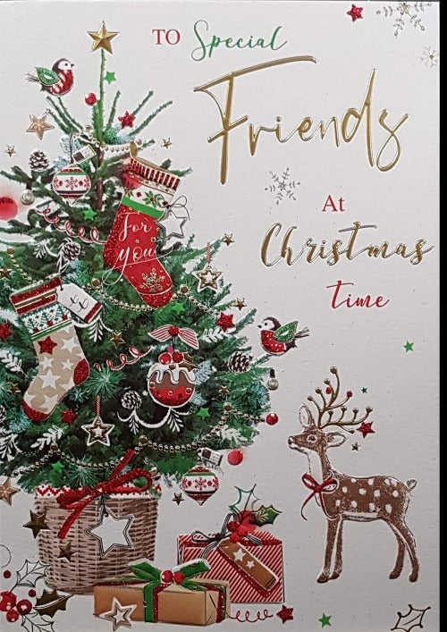 Friend Christmas Card - Reindeer & Christmas Tree