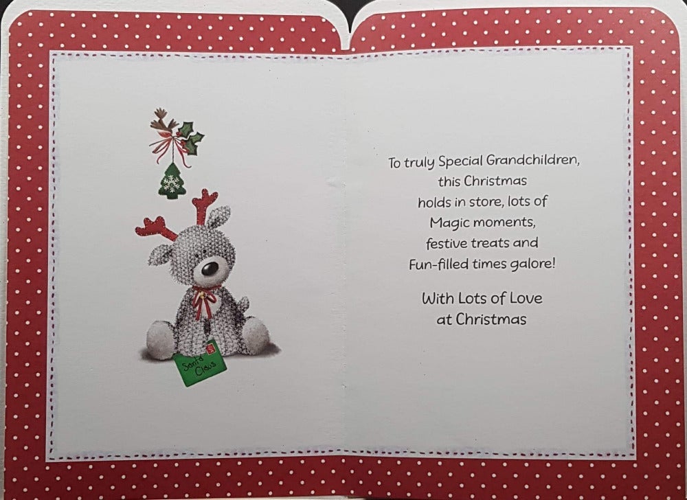 Grandchildren Christmas Card - Snowman & Teddy Sending Letters To Santa