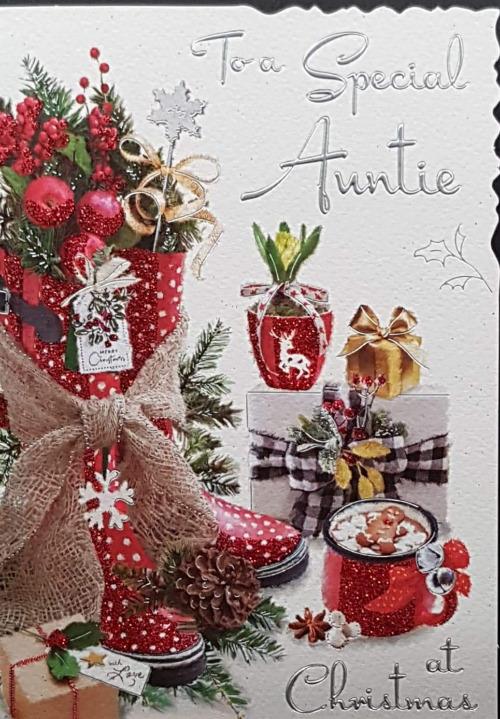 Auntie Christmas Card - Rubber Boots As A Festive Decoration & Gifts