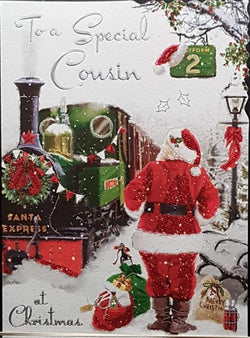 Cousin Christmas Card - Santa Claus On The Train Station