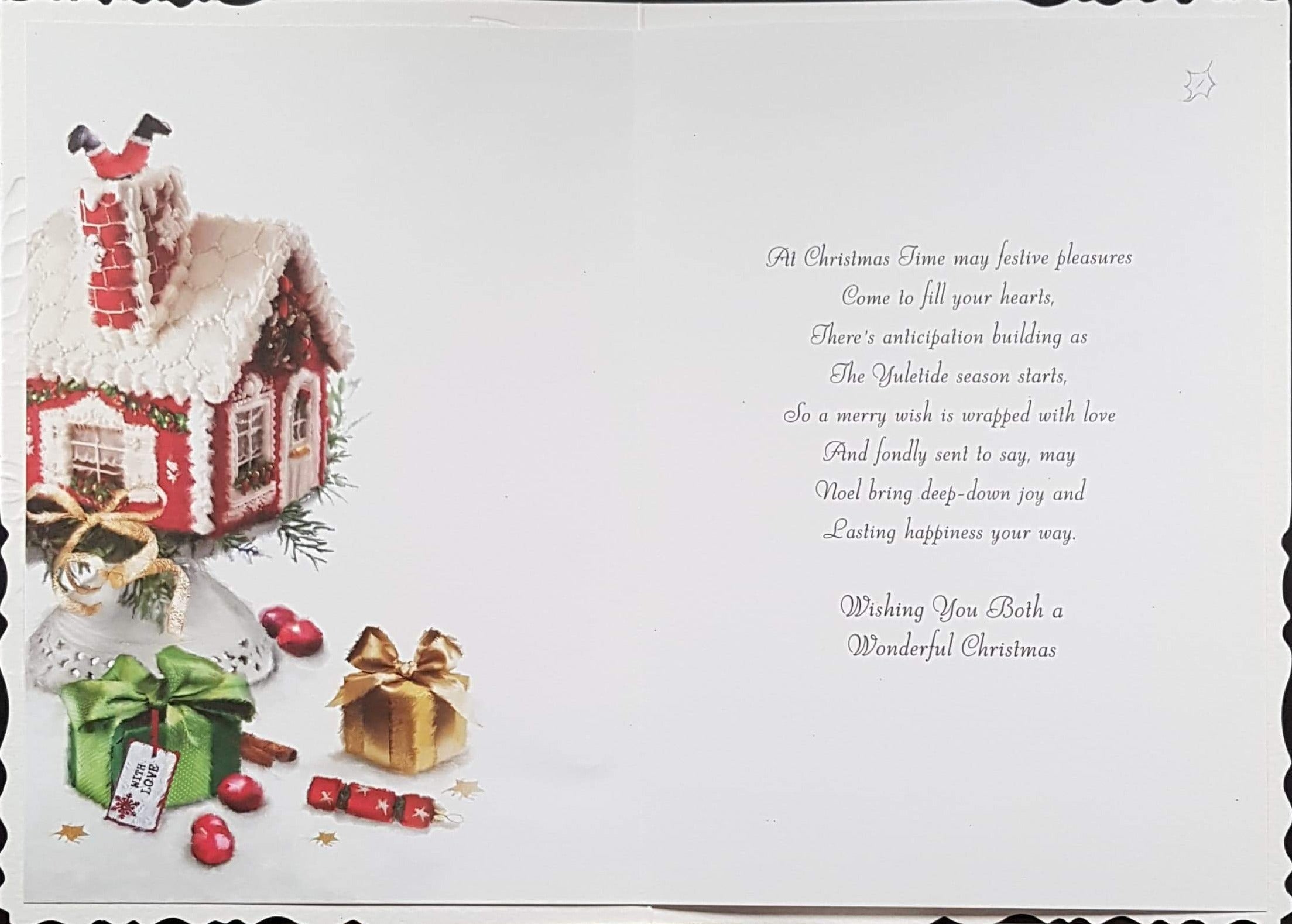 Sister And Partner Christmas Card - At Christmas & Glasses of Mulled Wine & Gingerbread House