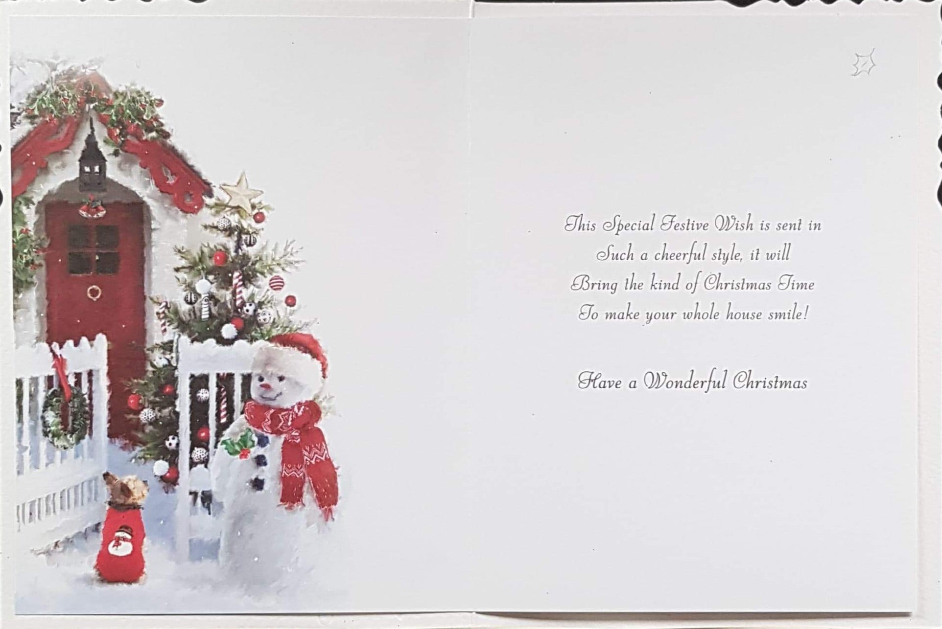 From Our House To Your House Christmas Card - Merry Christmas & A Dog and Snowman & Red Door