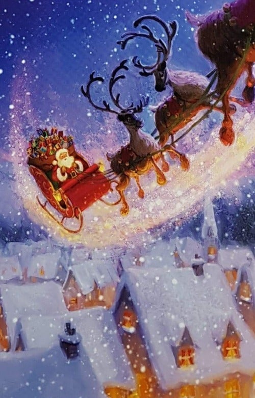 Charity Christmas Card (In Irish & English) - Cello / Children's Health Foundation & Santa In A Sleigh